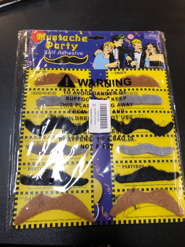 Photo 2 of 72 Pcs Self Adhesive Fake Mustache Set,Novelty Hairy Mustanches,Costume Facial Hair for St. Patrick's Day and Role-Playing(Mixed Colors) Black