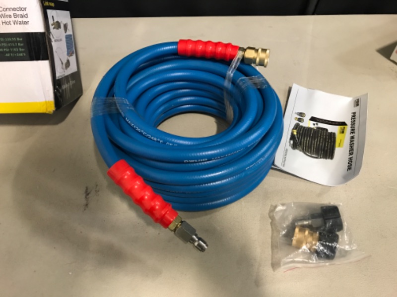 Photo 1 of POHIR Pressure Washer Hose 50FT 3/8" for Cold & Hot Water (Up to 248?) 4800 PSI Kink Resistant Industrial Grade Steel Wire Braided QC Ends with 2 M22-14mm to 3/8" Adapters for Professional and Home