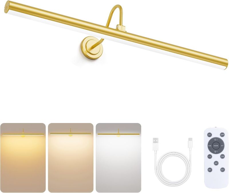 Photo 1 of Bridika Picture Lights for Wall Battery Operated, 23.6in Picture Light with Remote, 3 Color Modes and Dimmable Classic Art Light for Paintings, Gallery, Dartboard, Bathroom with Timer (Gold, 1 Pack)