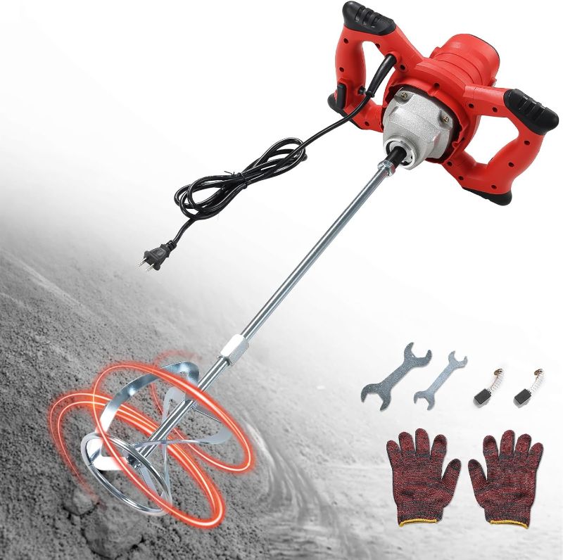 Photo 1 of Cement Mixer, 110V Handheld Mud Mixer with 6 Speed, 2100W Electric Concrete Mixer for Paint Mortar Fodder Mixing Drywall Grout Plaster