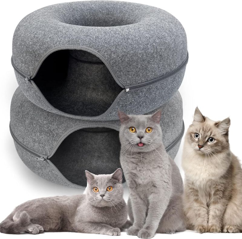 Photo 1 of 2 Pack Cat Donut Tunnel, Cat Tunnel Bed for Indoor, Scratch Resistant Donut Bed. (Grey, 24 INCH 2 Pack)