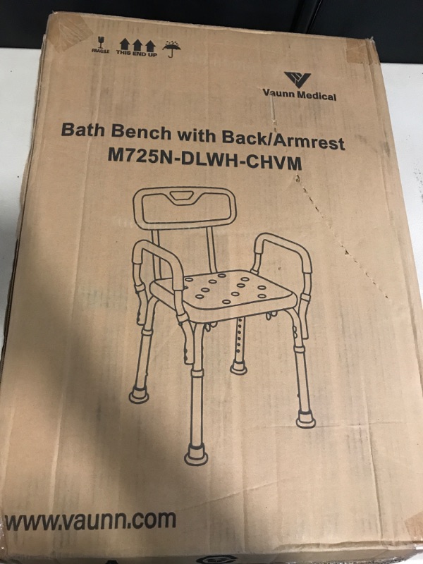 Photo 1 of Vaunn FSA/HSA Eligible Medical Shower Chair Bath Seat with Padded Arms, Removable Back and Adjustable Legs for Bathtub Safety and Supports Weight up to 350 lbs