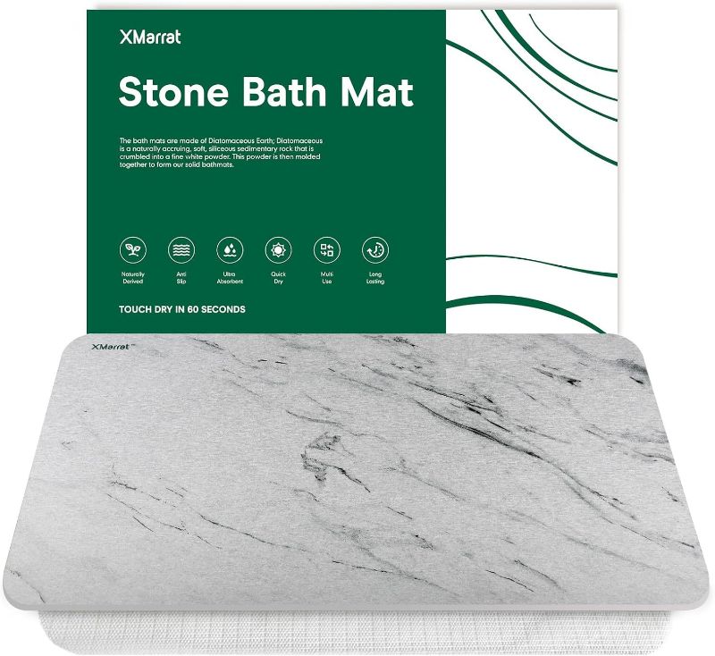 Photo 1 of Stone Bath Mat Large (31.5X 19.7 ), Super Absorbent Diatomaceous Earth Bath Mat, Quick Drying Non-Slip Diatomite Stone Bath Mats for Bathroom, Easy to Clean- Light Grey