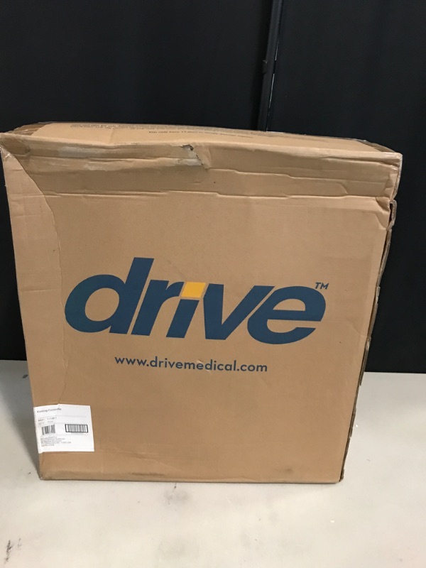 Photo 1 of Drive Medical 11148-1 Folding Steel Bedside Commode Chair, Portable Toilet, Supports Individuals Weighing Up To 350 Lbs, with 7.5 Qt. Bucket and 13.5 Inch Seat, Grey