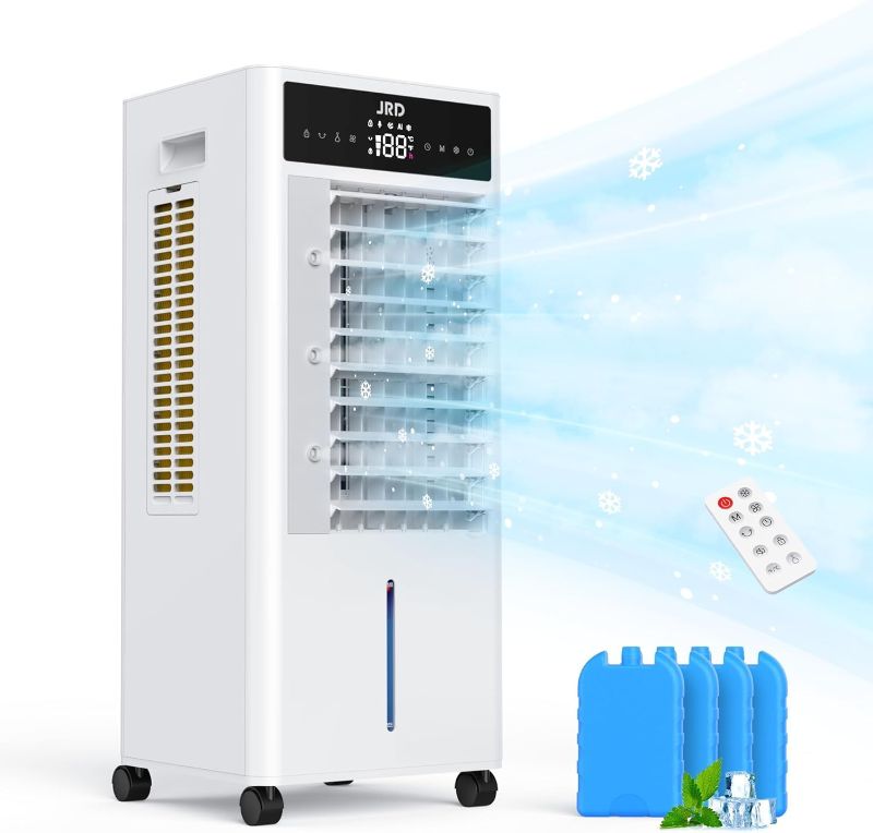 Photo 1 of JRD 3-IN-1 Portable Evaporative Cooler with Remote, 12H Timer, 4 Ice Pack, 2.4Gal Tank, 4 Mode & 3 Speed, Mist Function, Swamp Cooler Cooling Fan for Bedroom Home Office