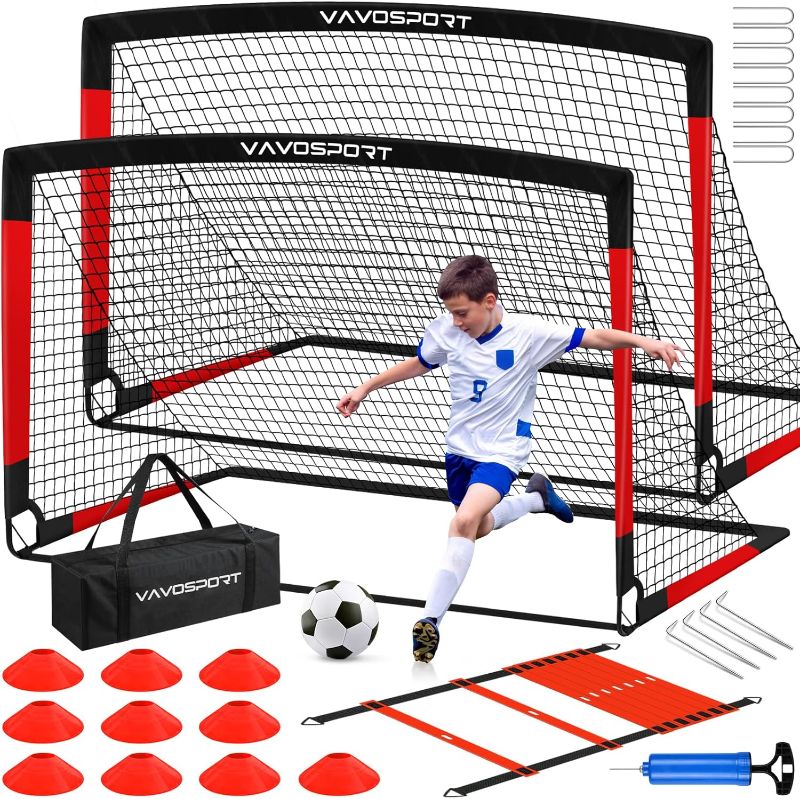 Photo 1 of Kids Soccer Goals for Backyard Set, 2 of 6x4 ft Portable Pop Up Soccer Goal Training Equipment, Soccer Net with Soccer Ball, Ladder, Cones, Soccer Set for Youth Toddler Games, Sports