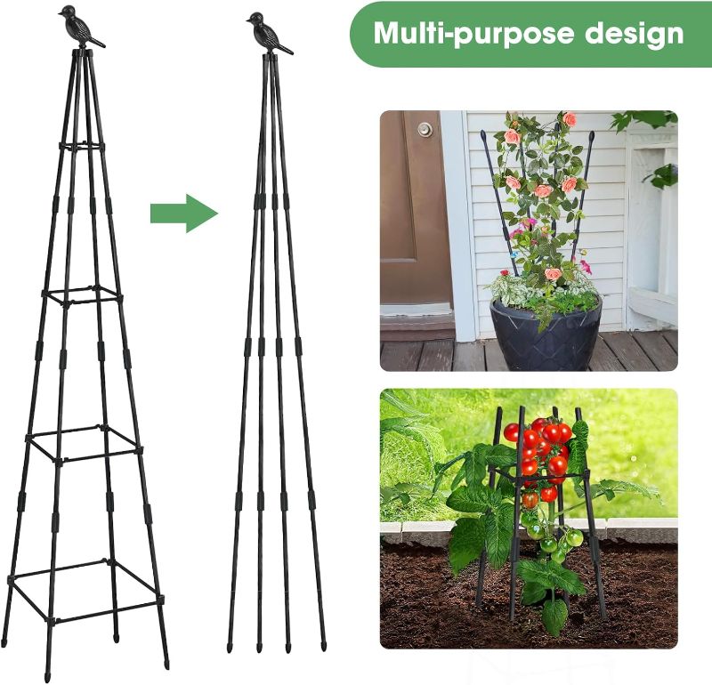 Photo 1 of Garden Trellis for Climbing Plants Outdoors, Cucumber Trellis Garden Obelisk Trellis Rustproof Plants Support with Adjustable Heights for Indoor Potted Plants, Vines, Vegetables(1pcs)