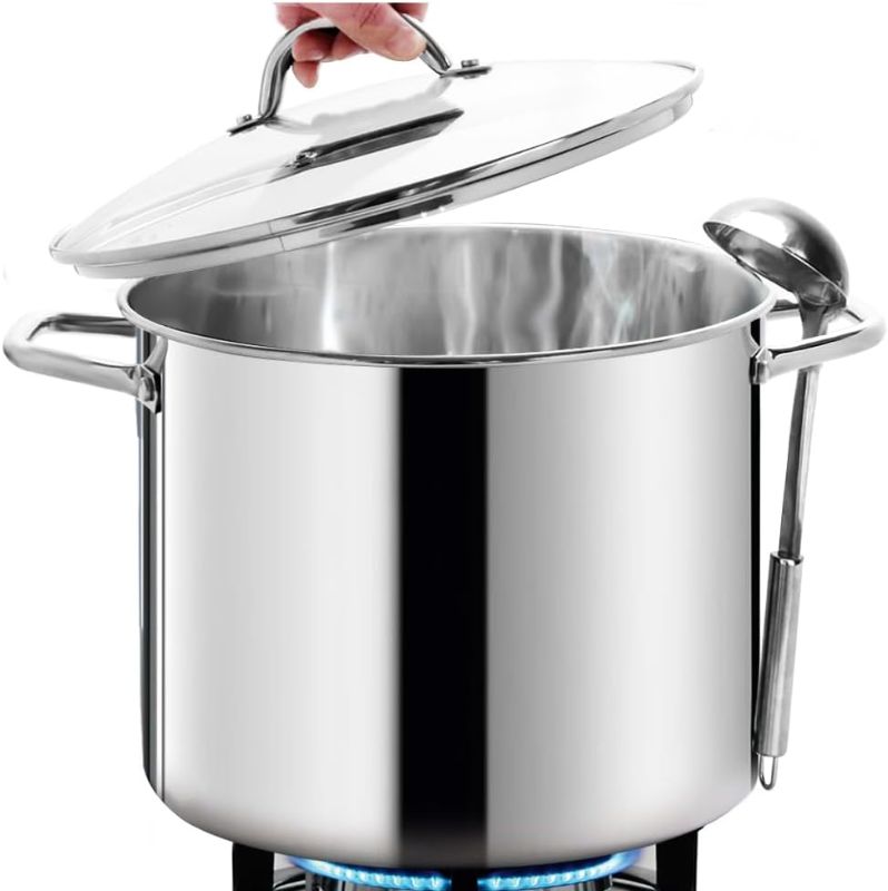 Photo 1 of HOMICHEF 16 Quart LARGE Stock Pot with Glass Lid - NICKEL FREE Stainless Steel Healthy Cookware Stockpots with Lids 16 Quart - Mirror Polished Induction Pot - Commercial Grade Soup Pot Cooking Pot