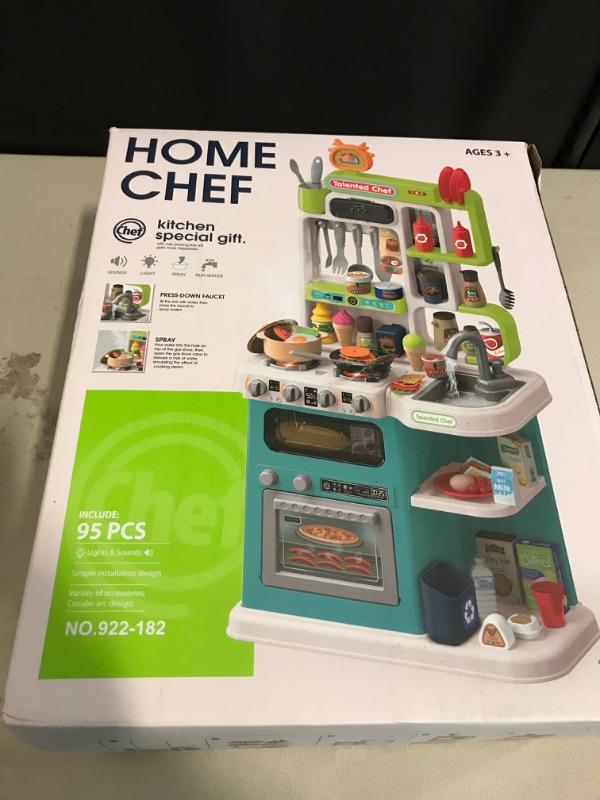 Photo 1 of Kids Kitchen Playset,Play Kitchen for Kids Toddler with Sounds and Lights, Cooking Stove Steam,Play Sink,Play Food and Kitchen Accessories,Toy Kitchen Set for Kids Boys Girls,36.4? H (Green)