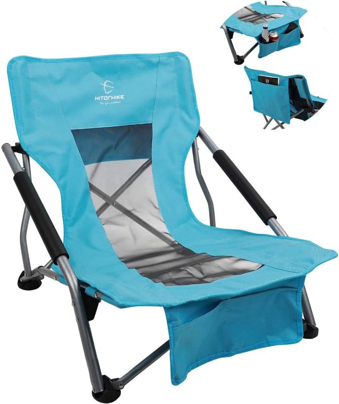 Photo 1 of HITORHIKE Low Sling Beach Camping Concert Folding Chair with Armrests and Breathable Nylon Mesh Back Compact and Sturdy Chair