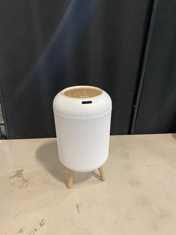Photo 1 of URALFA Motion Sensor Trash Can with Lid, 3 Gallon / 11 L Automatic Bathroom Trash Can, Touchless Trash Bin, Smart Plastic Garbage Can with Removable Legs for Bathroom, Bedroom, Kitchen, Office, White