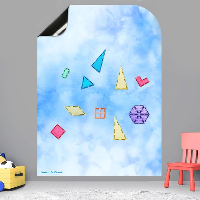 Photo 1 of Learn & Grow Magnetic Tile Wall Decal, Magnetic Multifunctional 31"x43" Wall Decal, Self Adhesive Whiteboard Board Board Sticker Blue