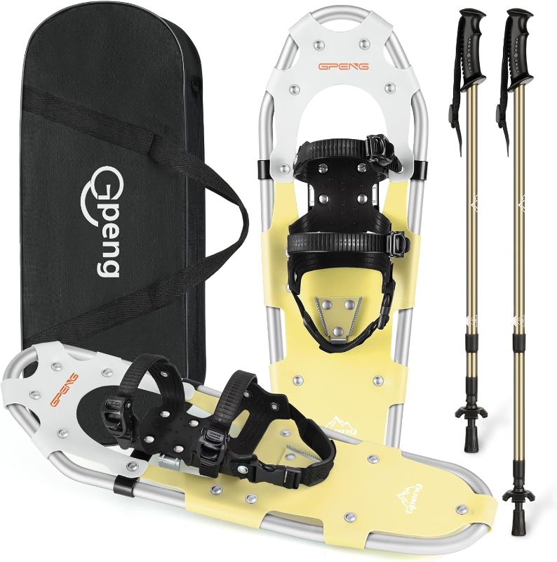 Photo 1 of Gpeng Snowshoes for Men Women Youth Kids, Light Weight Aluminum Snow Shoes with Trekking Poles, Crampon Protector and Carrying Tote Bag (Navy Blue, 21 inch)