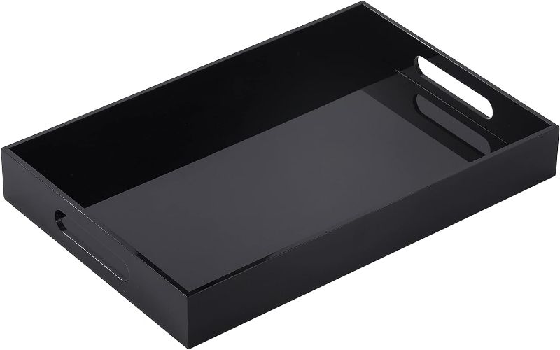 Photo 1 of Black Oversize Acrylic Serving Tray with Handles 12x20 Inch -Spill Proof- Decorative Trays Countertop Organizer for Ottoman,Nightstand, Sidetable, Butler (12X20 Inch, Black)