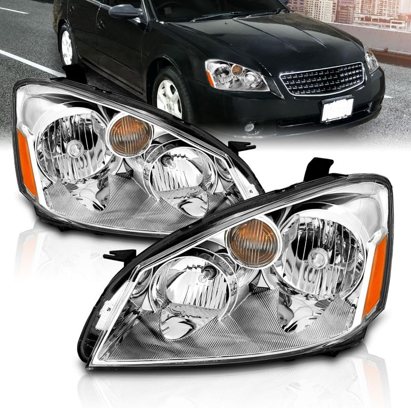 Photo 1 of AmeriLite For 2005-2006 Altima Halogen Sedan Model Crystal Chrome Replacement Headlights Set - Passenger and Driver Side