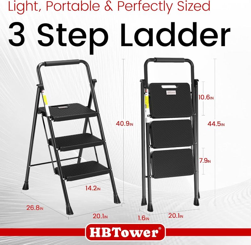 Photo 1 of Step Ladder, Folding Step Stool with Wide Anti-Slip Pedal, Sturdy Steel Ladder, Convenient Handrail, Lightweight, Portable Steel Step Stool