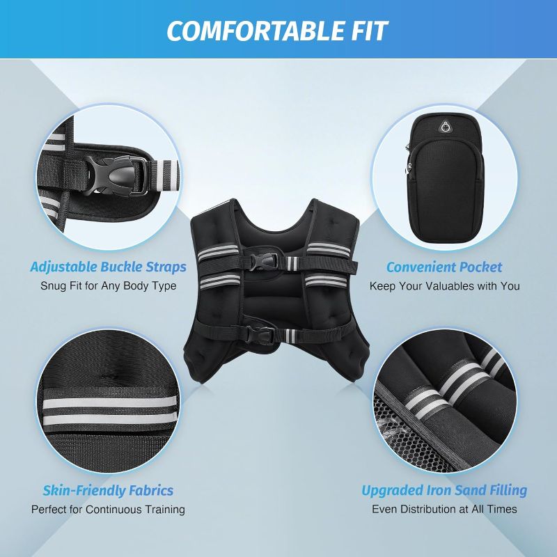Photo 1 of ZELUS Weighted Vest for Strength Training, 5kg/7kg/11kg/14kg Adjustable Exercise Equipment for Home Gym, Iron Sand Weight Vest with Armband Holder for Men Women Fitness Workout Cardio