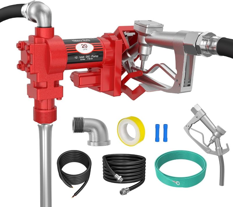 Photo 1 of 12V 20 GPM Fuel Transfer Pump with Discharge Hose & Manual Nozzle for Oil Fuel Diesel Gasoline Biodiesel Ethanol Methanol Blends Kerosene