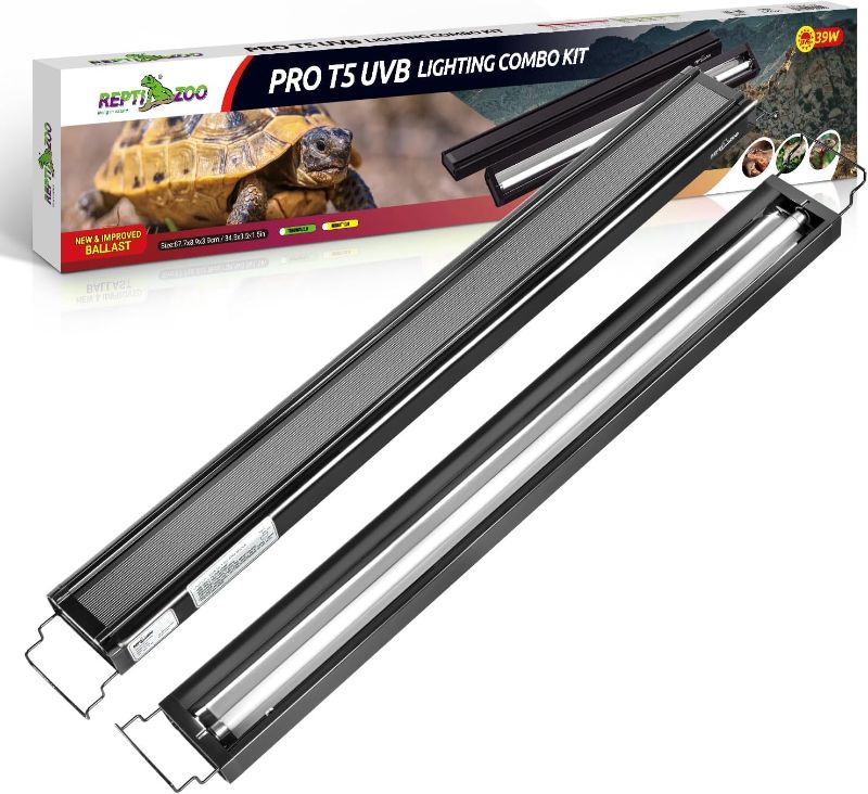 Photo 1 of REPTI ZOO UVB Reptile Light, New Version T5 HO UVB Lighting Combo Kit, Reptile Terrarium Hood with 10.0 UVB Tube Bulb, Reptile Light Fixture 39W-34Inch