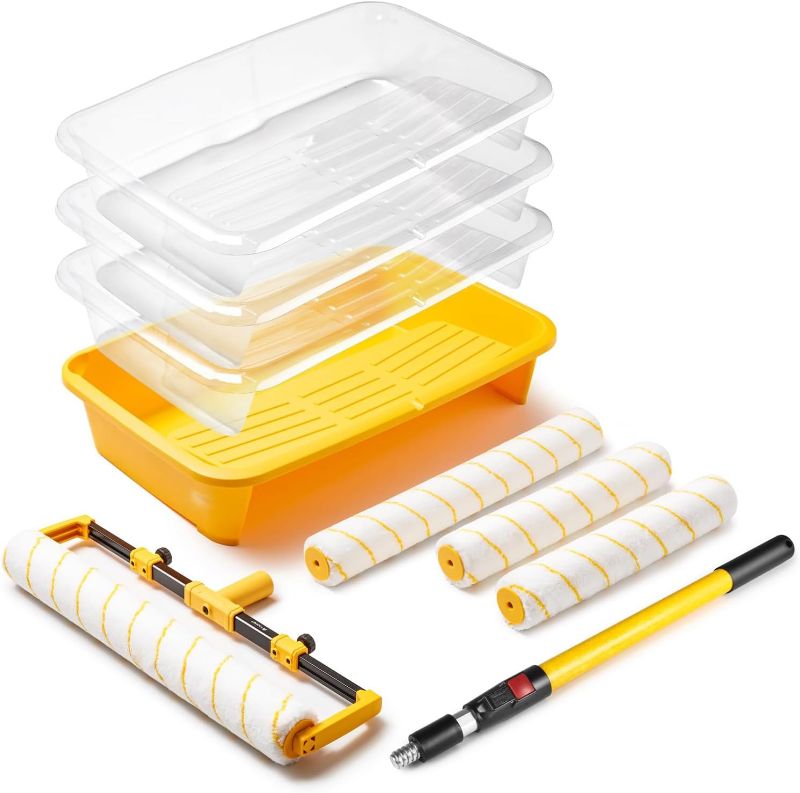 Photo 1 of Voomey 18" Paint Roller Kit?10Pc Paint Roller Tray with Liner,12"18" Microfiber Paint Roller,Paint Extension Pole?Suitable for DIY Interior Walls, Rooms