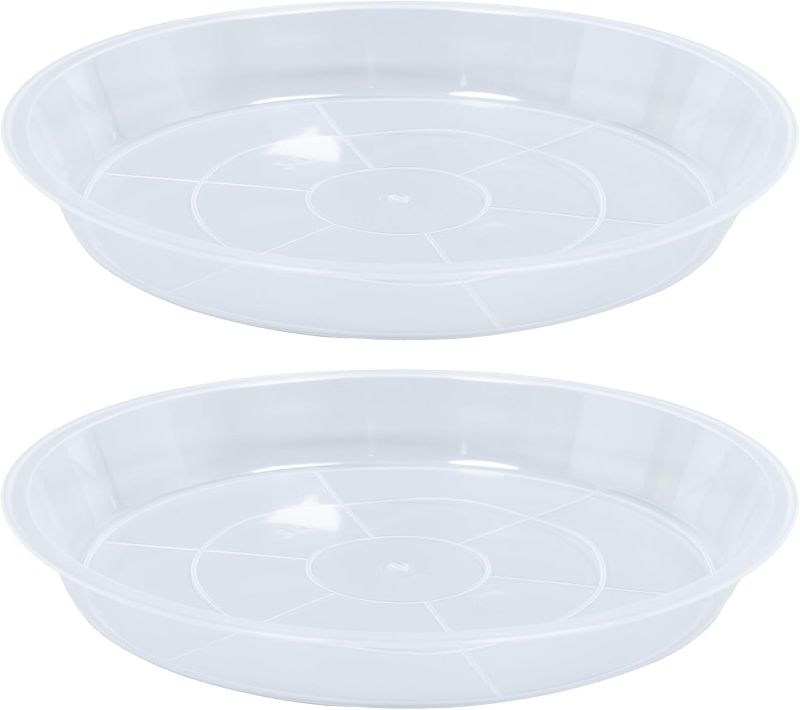 Photo 1 of 14 inch Plant Saucers Clear Plant Saucers 2 Pack Heavy Sturdy Plant Trays Pot Tray for Indoor, Thicker Plant Water Drip Trays for Pots