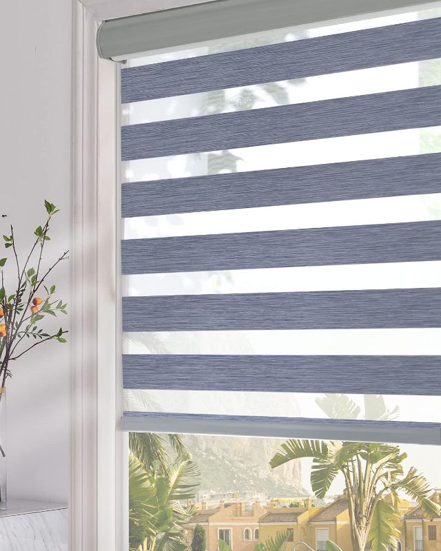 Photo 1 of Persilux Custom Blackout Window Shades Zebra Blinds (24" W X 72" H, Dark Grey) Dual Layer Roller Sheer Shades Light Control for Day and Night Shades for Windows and Home, Easy to Install