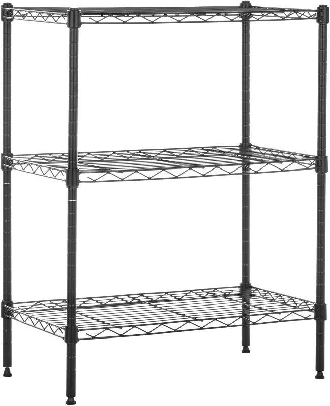 Photo 1 of Amazon Basics 3-Shelf Adjustable Heavy Duty Steel Wire Rack Storage Shelving Organizer for Kitchen, Garage, 23.2" L x 13.4" W x 30" H, Black