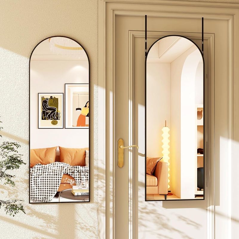 Photo 1 of 48"x14" Arched Full-Length Mirror - Over-Door/Wall-Mounted Adjustable Hanging Mirrors with Aluminum Alloy Frame, Full Body Mirror for Bedroom, Living Room, Dorm, Entryway - Black