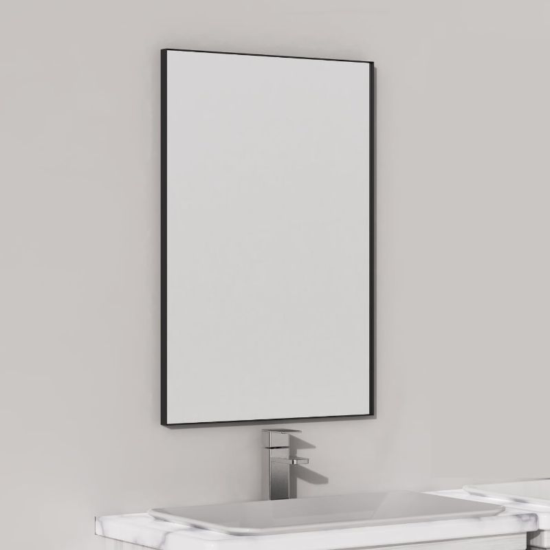 Photo 1 of 16 x 24 Inch Black Bathroom Mirror for Wall, Square Corner Rectangle Black Metal Framed Bathroom Vanity Mirror Modern Farmhouse, 1/4-inch Shatterproof Glass | Ultra-Flush Hanging
