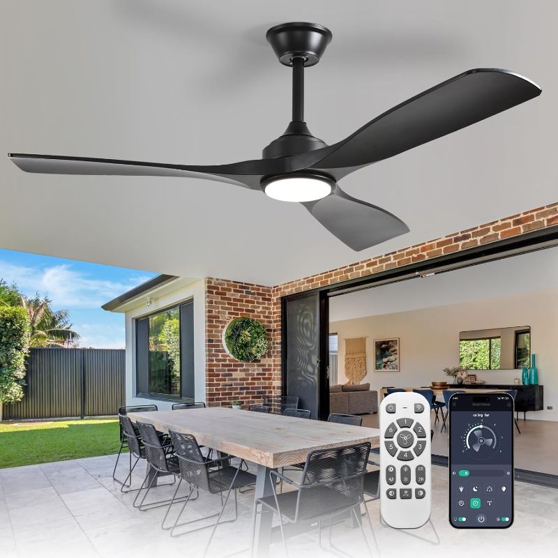 Photo 1 of Ceiling Fan with Light: Black 3 Blade Outdoor Fans for Patios - Dimmable Indoor Fan with Remote APP Control Ultra Quiet DC Motor Reversible 6 Speed Timer