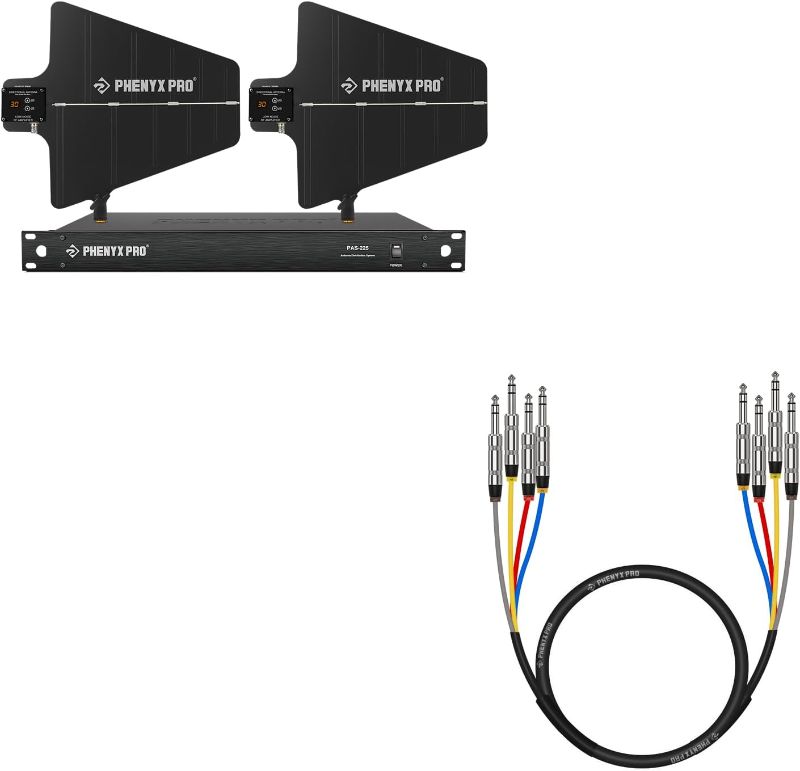 Photo 1 of Phenyx Pro PAS-225X UHF Wireless Antenna Distribution System Bundle with 4-Channel TRS Snake Cable PCBL-QR4IN1-3