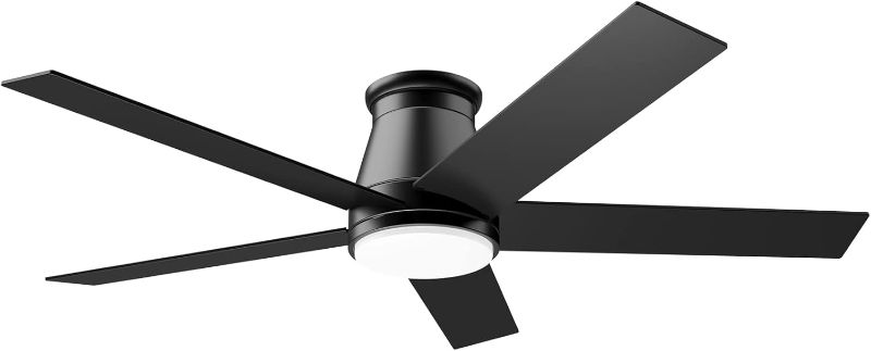 Photo 1 of Flush Mount Low Profile Ceiling Fan, Black, 6 Speeds DC Reversible Motor, Timing, Dimmable for Indoor, Patio, Porch, Garage, Shop, Factory, Warehouse