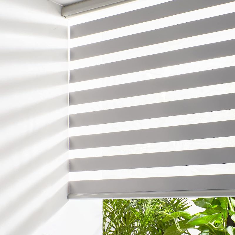 Photo 1 of Persilux Cordless Zebra Blinds for Windows Free-Stop Roller Shades (33" W X 64" H, Grey) Dual Layer Light Cintrol for Day and Night, Light Filtering Sheer Shades for Home, Easy to Install