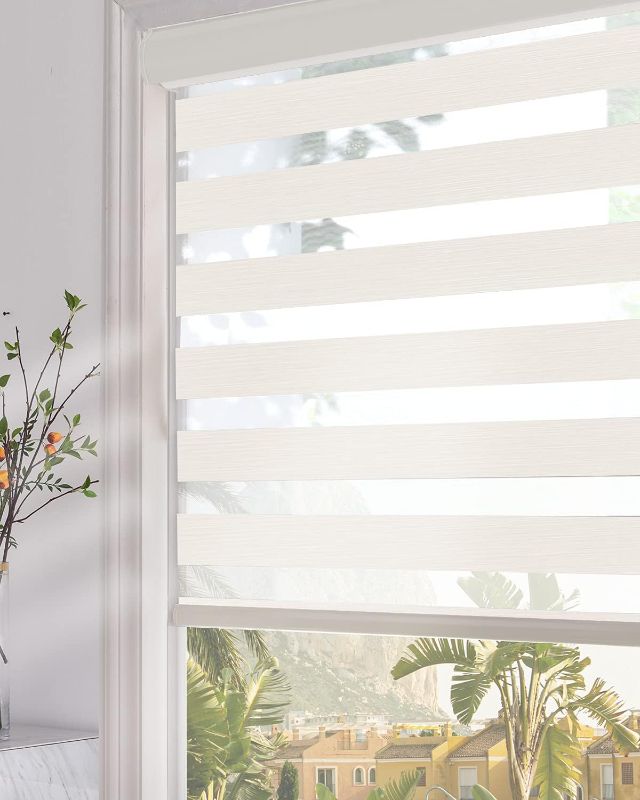 Photo 1 of Persilux Room Darkening Zebra Blinds Dual Layer Roller Sheer Shades (30" W X 72" H, Beige) Light Filtering Privacy for Day and Night Roller Window Shades for Windows and Office, Easy to Install