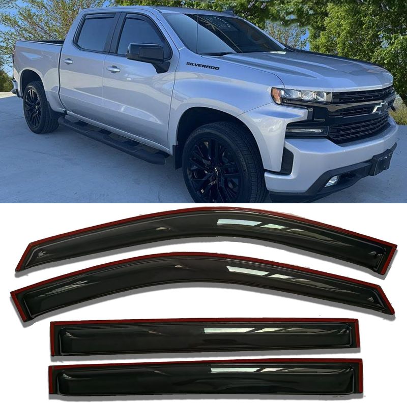 Photo 1 of in-Channel Extra Durable Rain Guards for Chevrolet (Chevy) Silverado/GMC Sierra 1500 Crew Cab 2019-2024, Window Deflectors Vent Window Visors Sun Shiled Truck Accessories, Smoke 4pcs