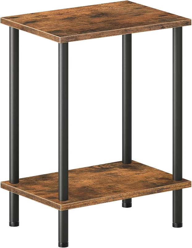 Photo 1 of End Table, Small Side Table, Nightstand with 2-Layer Storage Shelves, Sofa Table for Small Spaces, Living Room, Bedroom, Stable Frame, Easy Assembly, Rustic Brown BF09BZ01