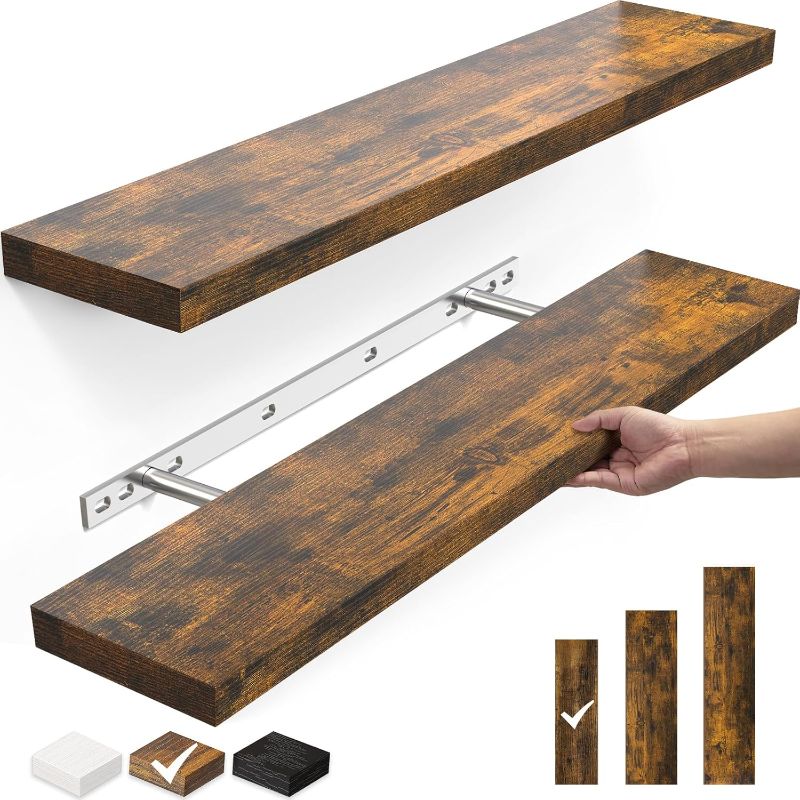 Photo 1 of BAYKA Floating Shelves, 22.5" Wall Mounted Wood Shelves for Bathroom, Bedroom, Living Room, Kitchen, Hanging Shelf for Books/Storage/Decor with 22lbs Capacity (Rustic Brown,Set of 2)