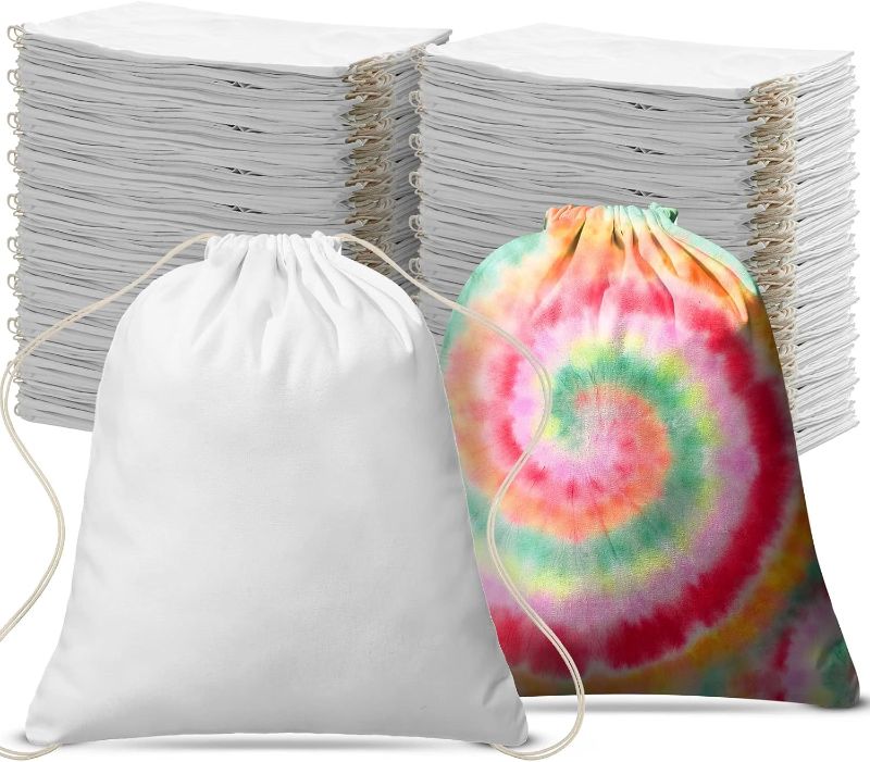 Photo 1 of Saintrygo 48 Pcs Tie Dye Bags Cotton Drawstring Bags Sublimation Blank Backpack Drawstring Tote Items to Tie Dye