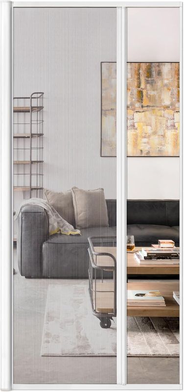 Photo 1 of Retractable Door Screen for Single Door, Free Stop Sliding Patio Doors - Durable White Aluminium Frames with Fiberglass Mesh - White (for Standard Doors 27" - 36" Wide, Up to 80" High)