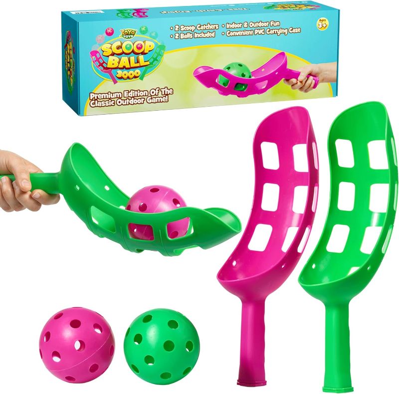 Photo 1 of  Toys Scoop Ball Set - Toss & Catch Game for Kids - Outdoor Fun, Beach Toys - Ideal for Field Day, Summer Activities, PE Equipment, Backyards, Parks, Camping - Includes 2 Scoops, 2 Balls, PVC Case