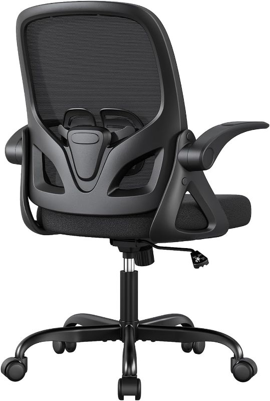 Photo 1 of Home Office Desk Chair with Supportive Lumbar Support and Flip up Arms, Breathable Double Mesh Ergonomic Home Desk Chair for Home or Work with Extended Height(Black)