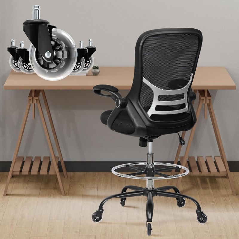 Photo 1 of Drafting Chair Adjustable, Tall Office Chair Lumbar Support Ergonomic Standing Desk Chair Heavy Duty Tall Drafting Stool for Artists with Footrest Home Office Drafting Stool