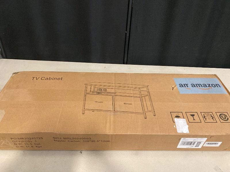 Photo 1 of 39" TV Stand for TVs up to 50", Media Console with Charging Station & LED Lights, 2 Drawer Storage Chest, Gaming Entertainment Center with Storage for Living Room, Brown, Medium