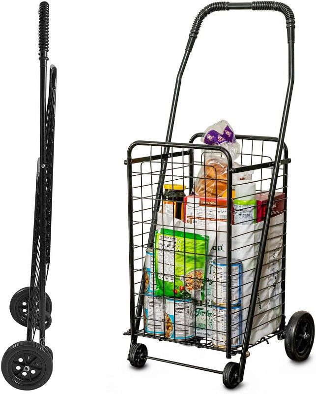 Photo 1 of DMI Utility Cart with Wheels to be used for Shopping, Grocery, Laundry and Stair Climber Cart, Weighs 7.5 Pounds but holds up to 90 Pounds, Compact and Foldable, Black