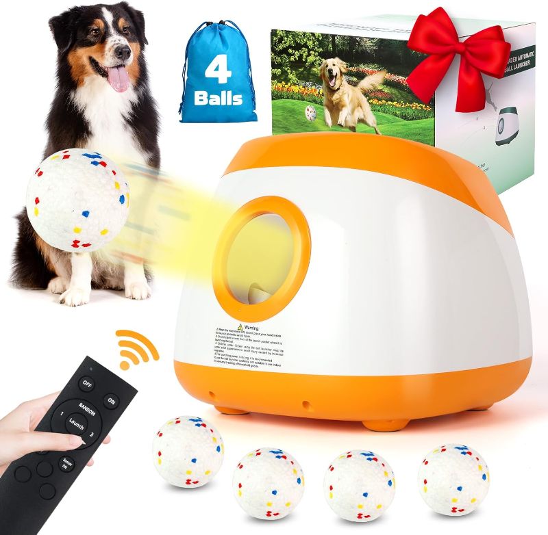 Photo 1 of Automatic Ball Launcher for Dogs, Dog Ball Thrower with 40-60-80Ft Distance, Rechargeable Automatic Launcher with 4 Balls (2.5"), Remote Control Launcher for Medium & Large