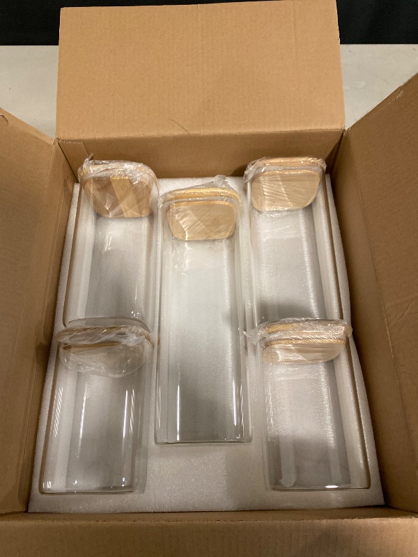 Photo 1 of ComSaf 37 oz Glass Storage Containers with Lids, Glass Jars with Lids, Clear Food Jar, Square Canister Set of 6, Pantry Organizers and Storage for Cookie Flour Oat Pasta Tea Coffee Bean