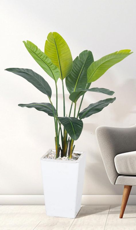 Photo 1 of Bird of Paradise Artificial Plant 4FT, Faux Tropical Palm Tree with  Tall Planter, Large Fake Plants in Pot - Artificial Tree for Home Office Living Room Decor Indoor