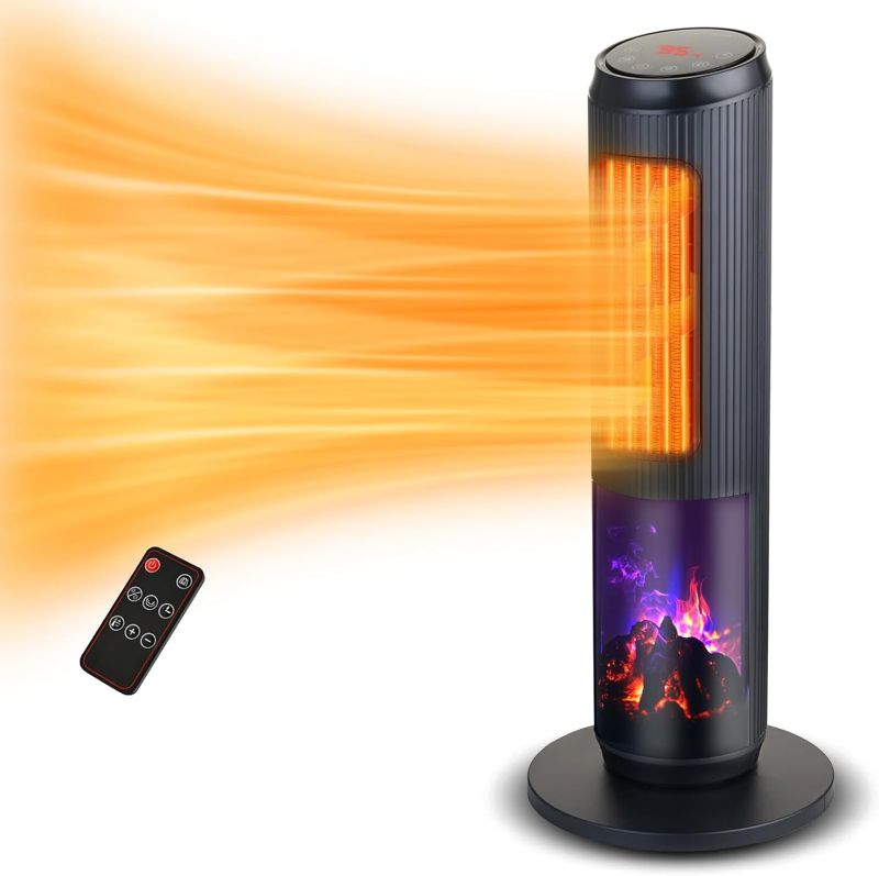 Photo 1 of Electric Space Heater for Large Room 27" Ceramic Tower Space Heater with 3D Flame Heating Indoor Use,Oscillating,Remote Control,Tipover &overheating protection(Black-III)