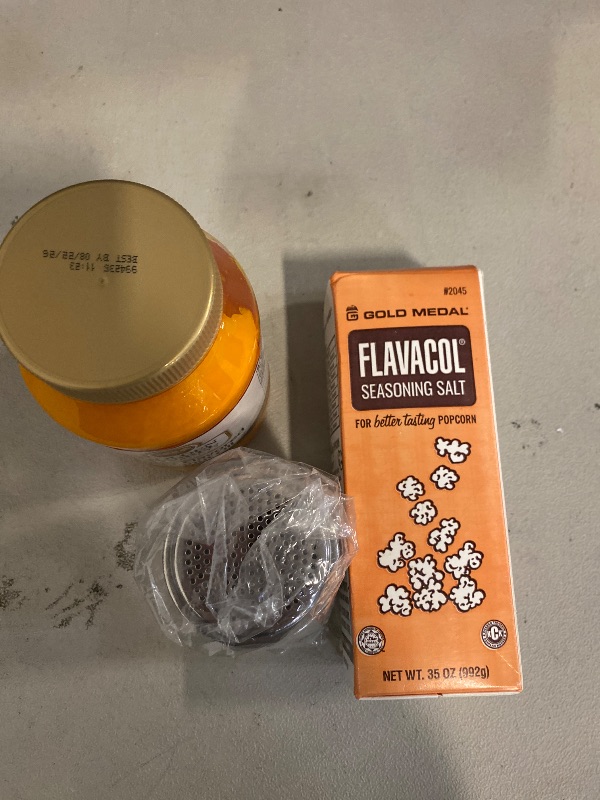 Photo 1 of All-In-One Popcorn Kit for Perfect Movie Night Snacks | Butter Flavored Coconut Oil 32oz, Popcorn Seasoning Salt 35oz & Obelys Yellow Kernels 32oz | Complete Popcorn Pack