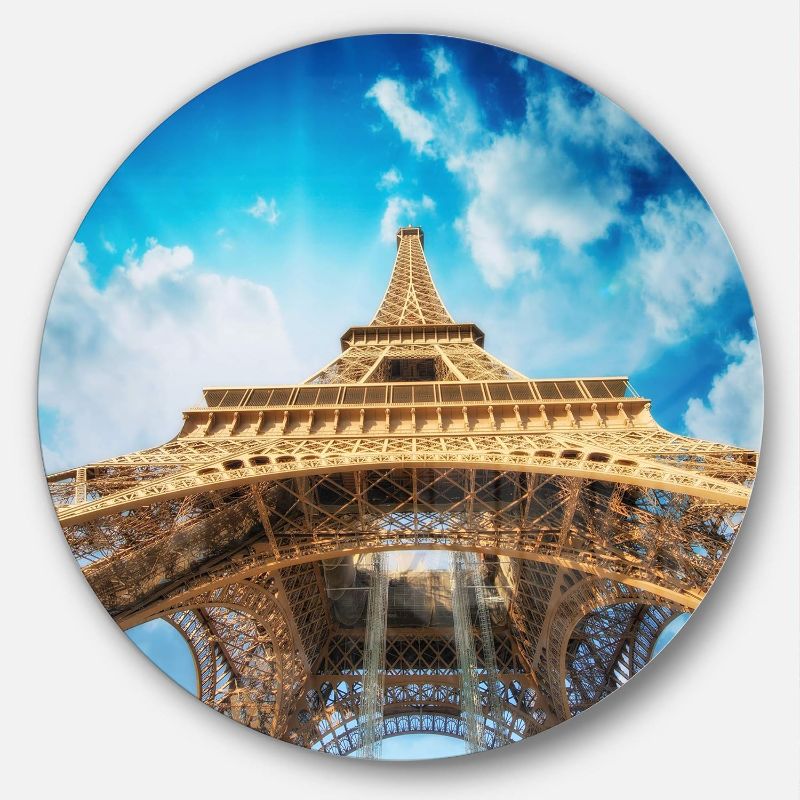 Photo 1 of Designart Beautiful View Eiffel Tower in Paris Cityscape Circle Wall Art Disc of 23 inch, 23X23-Disc, Blue/White